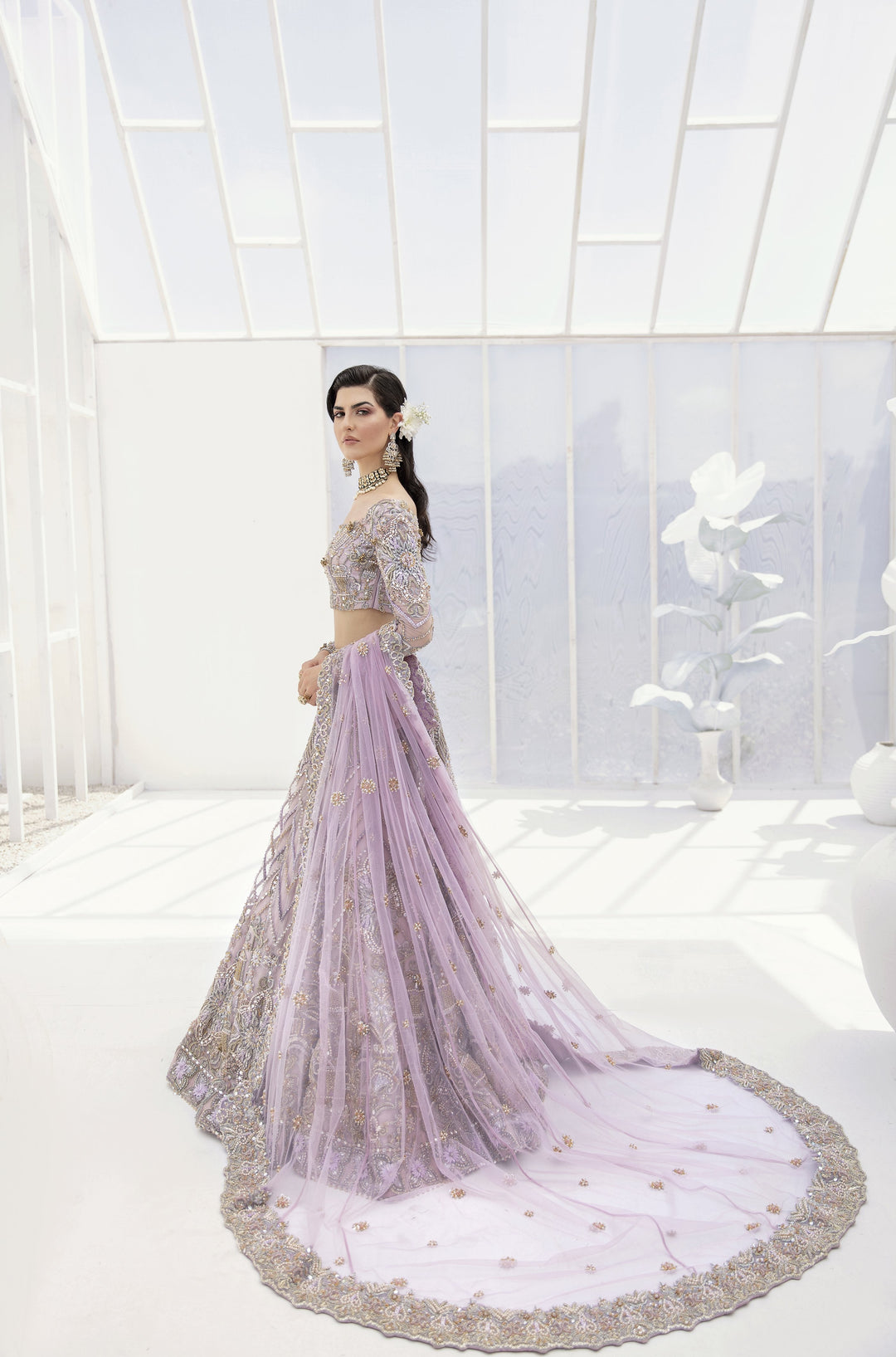Latest Pakistani Bridal Purple Lehenga Choli Dupatta