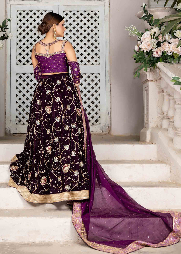Latest Pakistani Bridal Purple Lehenga Choli Dupatta Dress