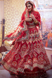 Latest Pakistani Bridal Red Lehenga Choli Dupatta Dress