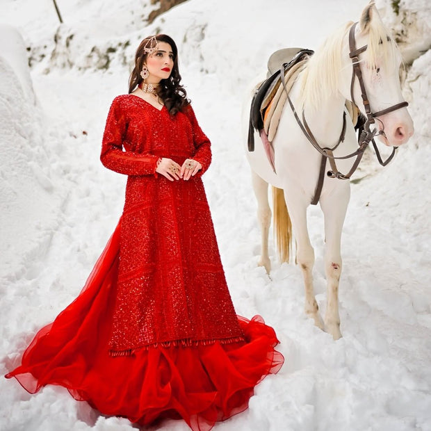 Latest Pakistani Bridal Red Lehenga Kameez Dress