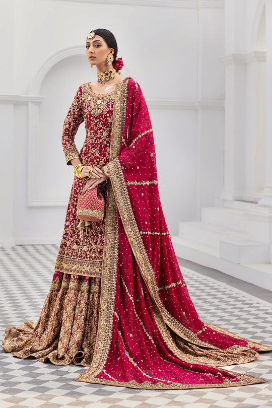 Latest Pakistani Bridal Red Lehenga with Kameez Dupatta