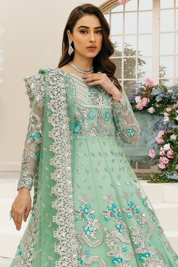 Latest Pakistani Bridal Sea Green Lehenga Gown Dress