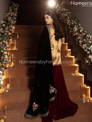 Latest Pakistani Bridal Wear with Short Shirt with heavy Velvet Dupatta