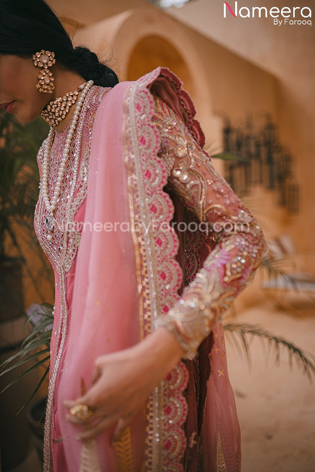 Latest Pakistani Chiffon Dress for Wedding Party Sleeves Look