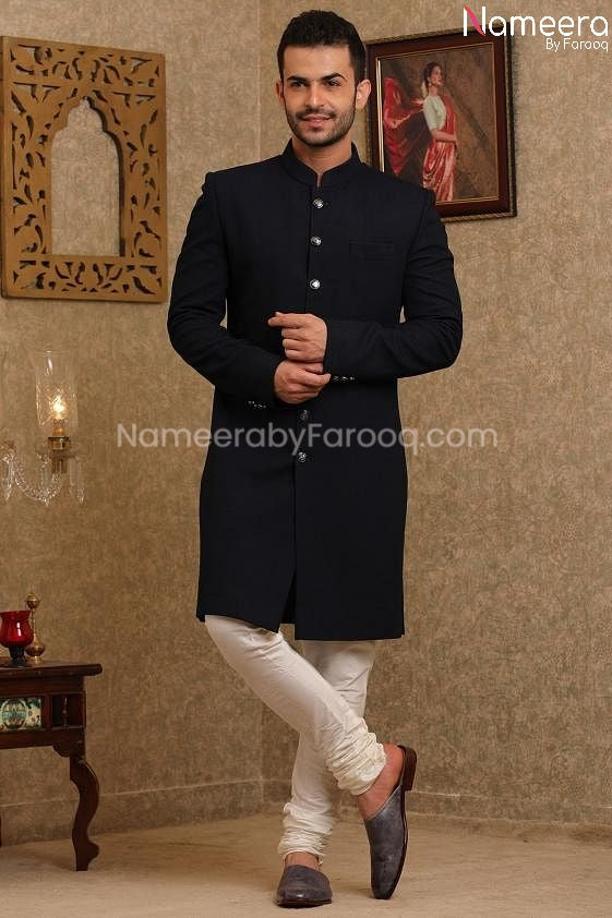Latest Pakistani Designer Black Sherwani Online Secound Look