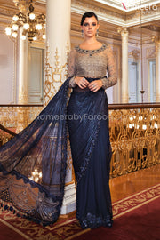 Latest Pakistani Designer Saree in Blue Color