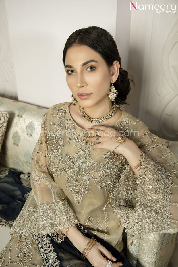 Latest Pakistani Dress Chiffon for Wedding Party Neckline View