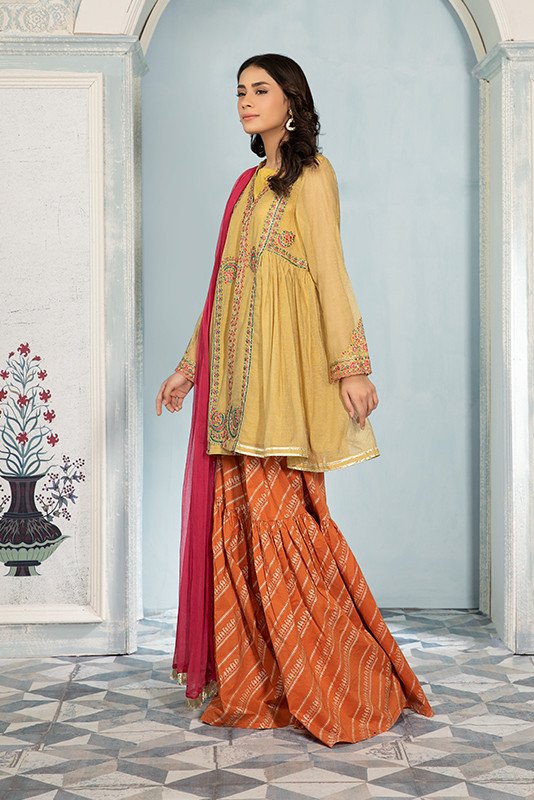 Buy Pakistani Dress in Open Short Frock and Gharara Style Medium Buy Pakistani Dress in Open Short Frock and Gharara Style Medium