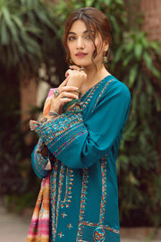 Latest Pakistani Eid Dress in Blue Lawn Kameez Trouser Style