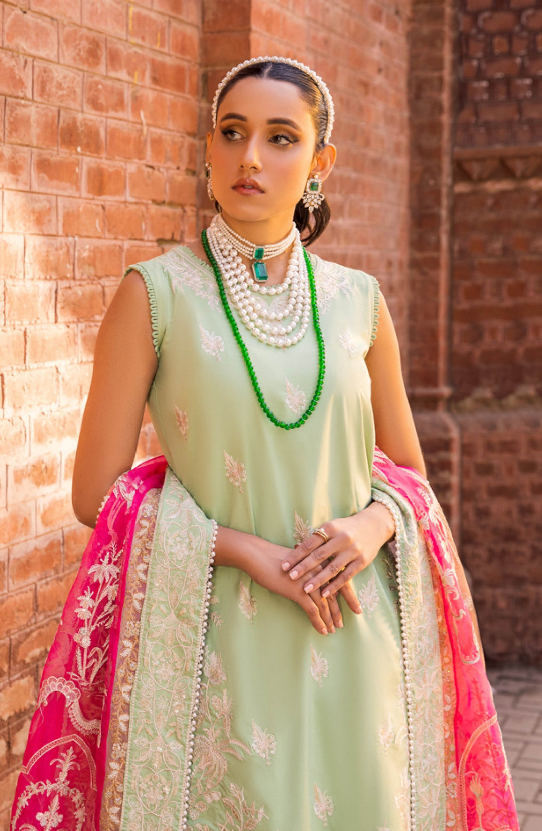 Latest Pakistani Eid Dress in Embroidered Kameez Trouser Style