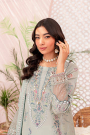 Latest Pakistani Eid Dress in Ice Blue Kameez Trouser Style