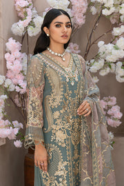 Latest Pakistani Embroidered Dress in Organza Kameez Trousers and Dupatta Style for Eid