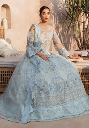 Latest Pakistani Embroidered Ice Blue Pishwas with Dupatta Party Wear