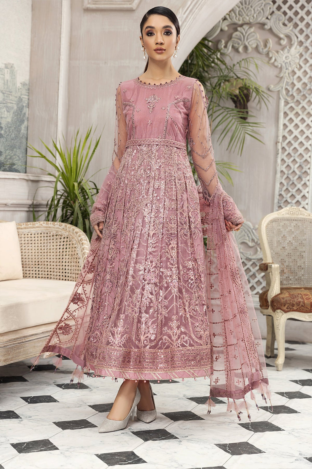 Latest Pakistani Frock Dress Choli in Pink Color
