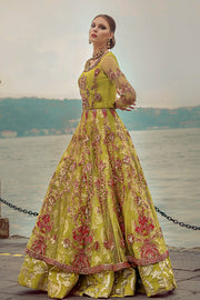 Latest Pakistani Green Dress in Lehenga Pishwas Style