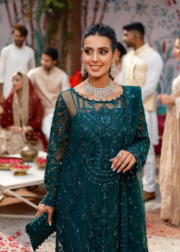 Latest Pakistani Green Dress in Premium Kameez Trouser Style