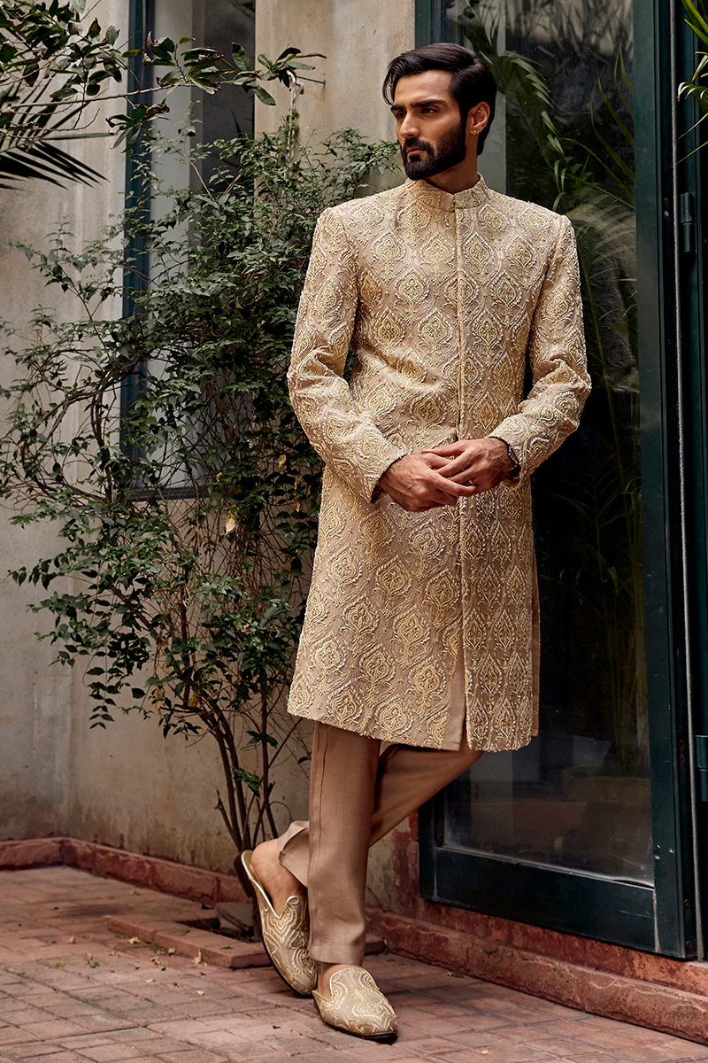 Latest Pakistani Groom Dress in Premium Karandi Sherwani Style