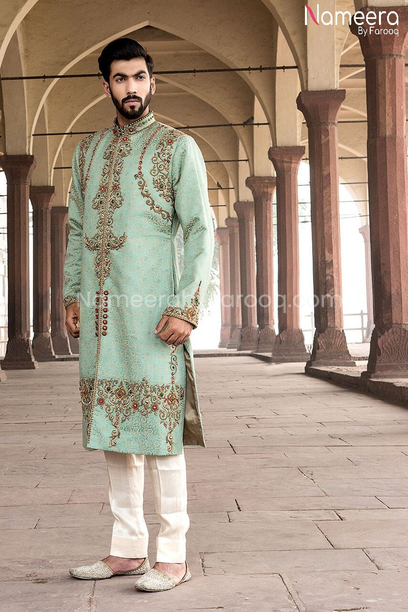 Latest Pakistani Groom Sherwani with Crystal Work #GR63