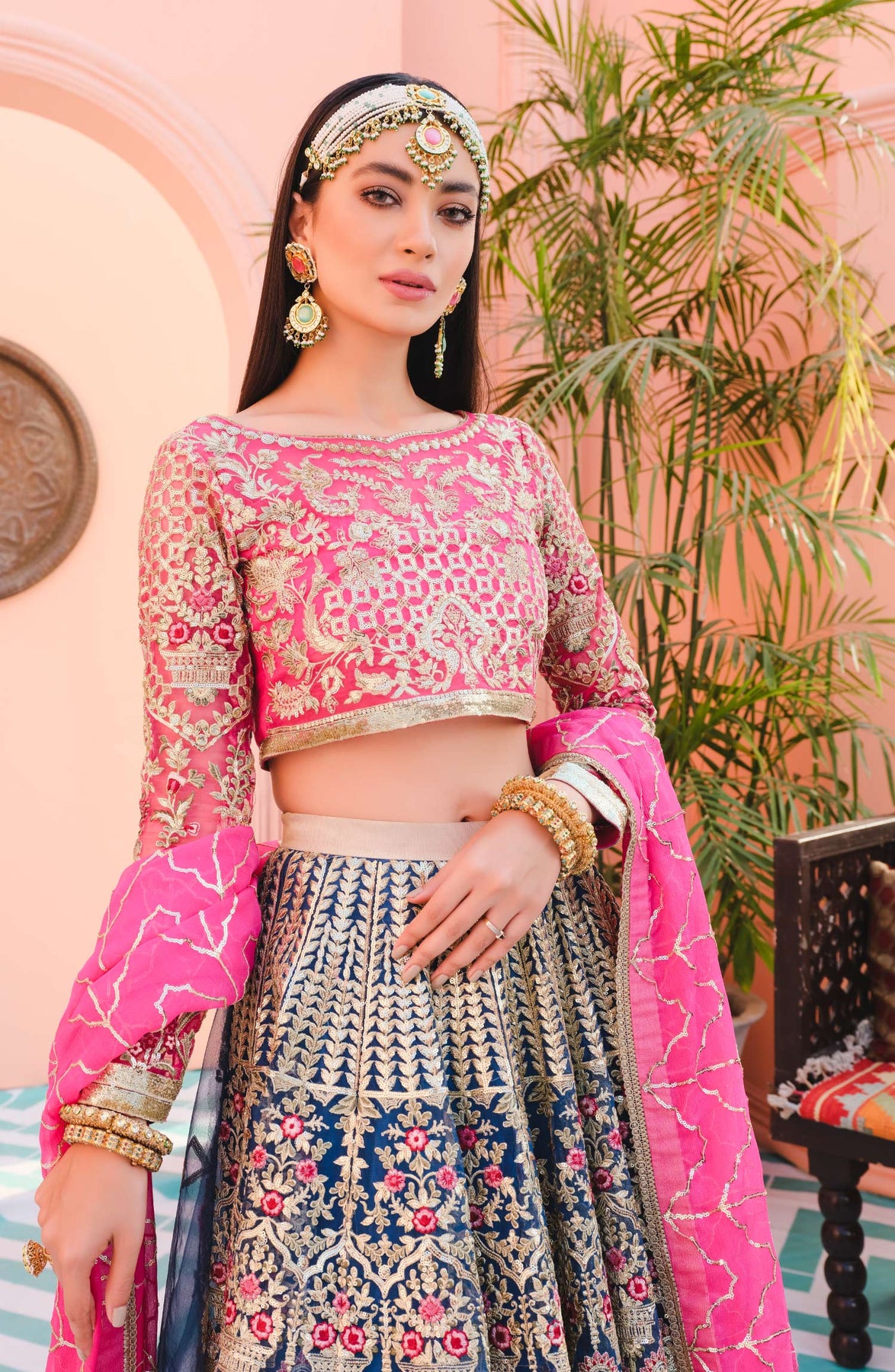 Latest Pakistani Lehenga Choli in Pink Shade Online 2022 Nameera by