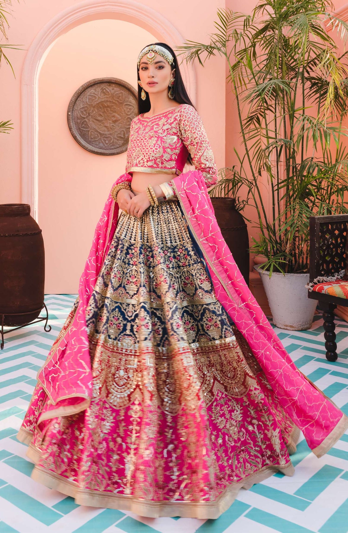 Latest Pakistani Lehenga Choli in Pink Shade Online 2022 Nameera by