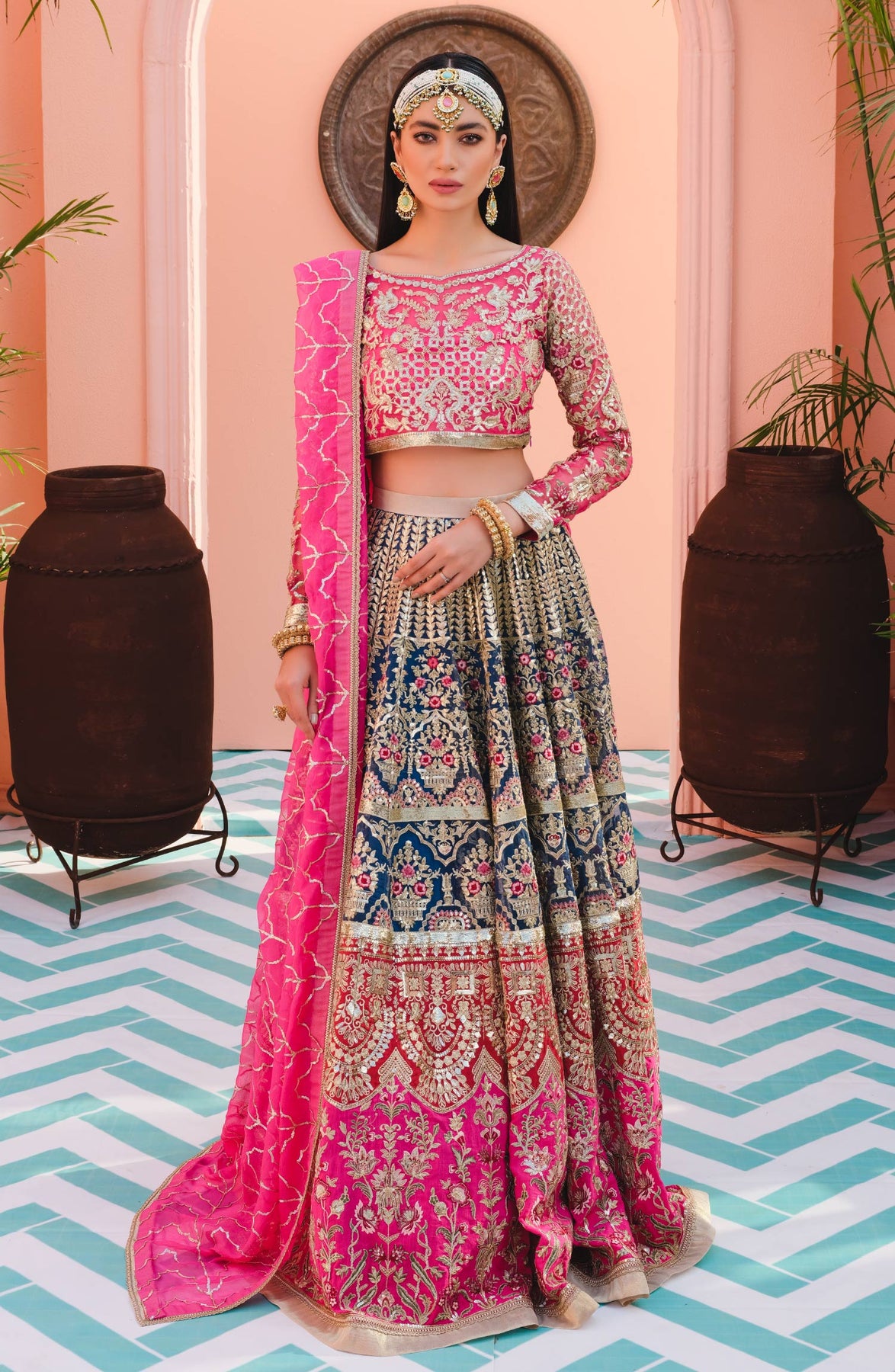 Latest Pakistani Lehenga Choli in Pink Shade Online 2022 Nameera by