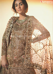 Pakistani Lehenga with Short Kurti for Bridal Close up View