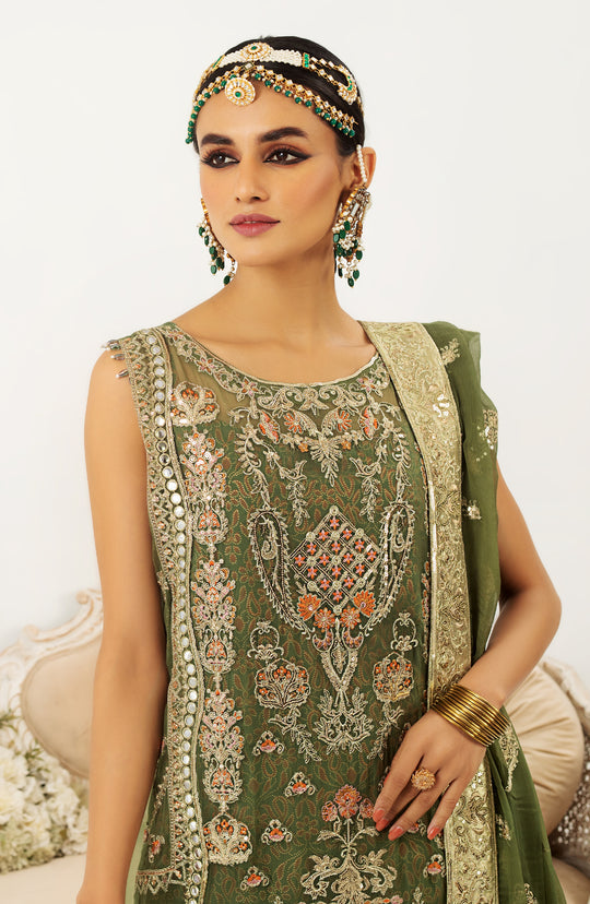 Latest Pakistani Mehndi Dress in Kameez Sharara Style