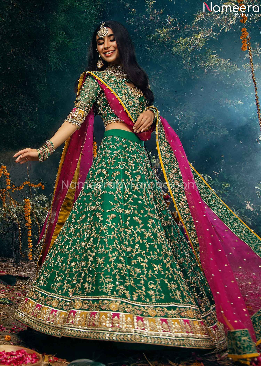 Latest Pakistani Mehndi Lehenga Choli Online 2021 Front Look