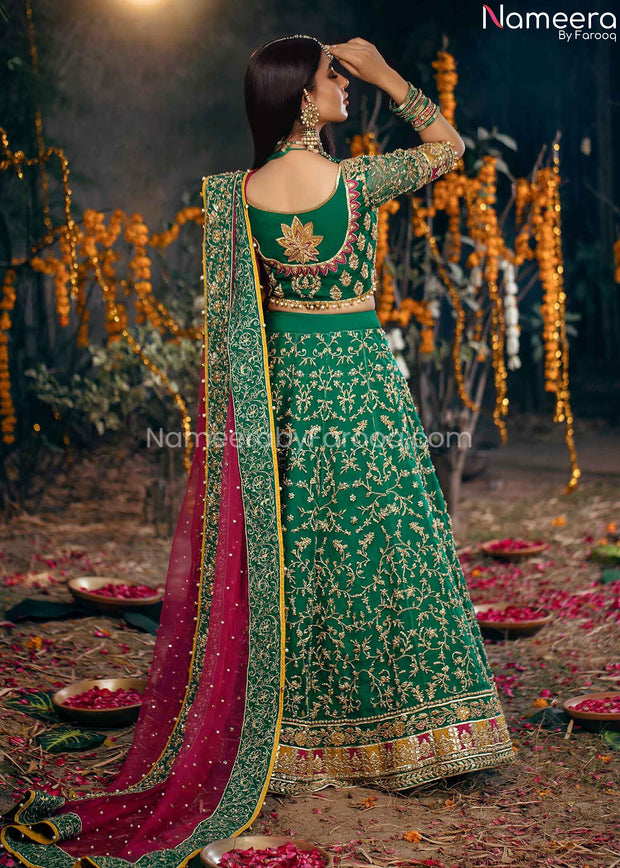 Latest Pakistani Mehndi Lehenga Choli Online 2021 With embroidered Dupatta