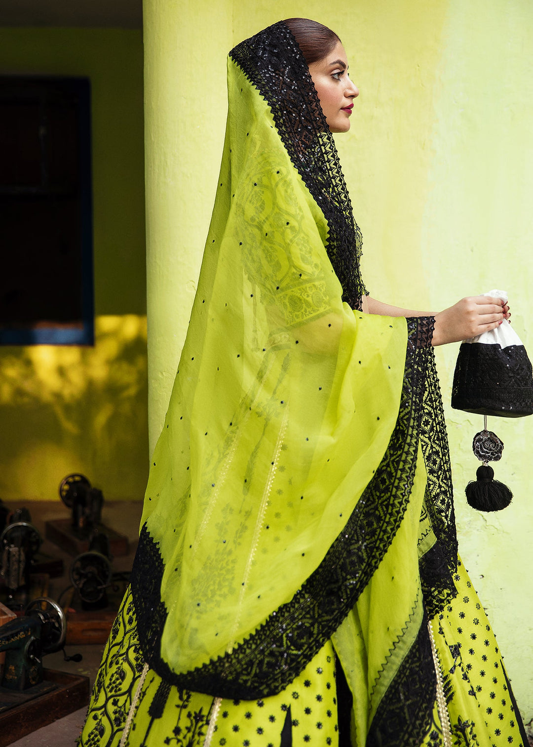 Latest Pakistani Neon Green Lehenga Bridal with Choli