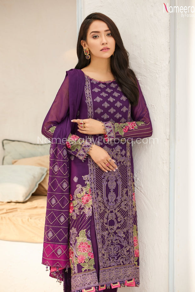 Latest Pakistani New Party Dress in Violet Color #PR242