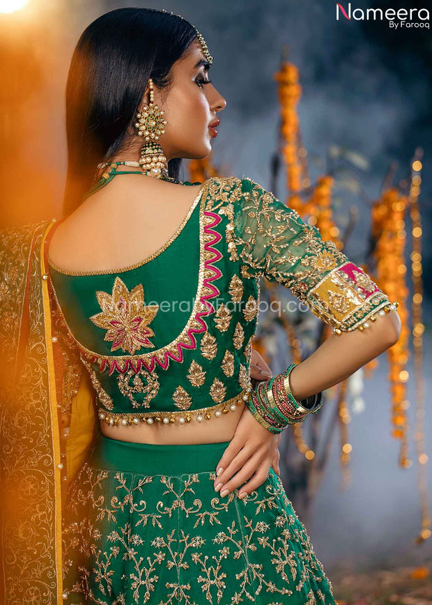 Latest Pakistani Mehndi Lehenga Choli Online 2021 Backside View