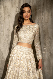 Latest Pakistani Off White Lehenga Choli Bridal Dress