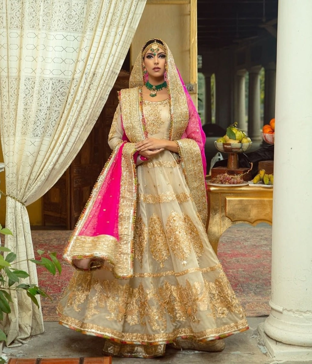 Exquisite Off White Pishwas Frock & Sharara - Bridal Dress