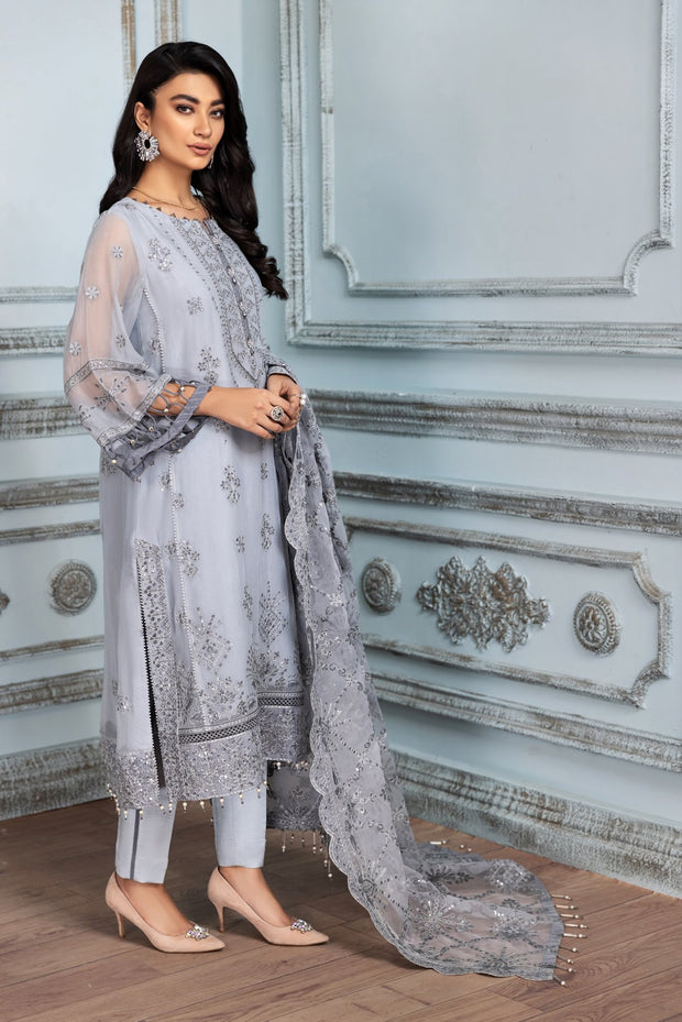 Latest Pakistani Party Wear in Light Grey Shade 2022