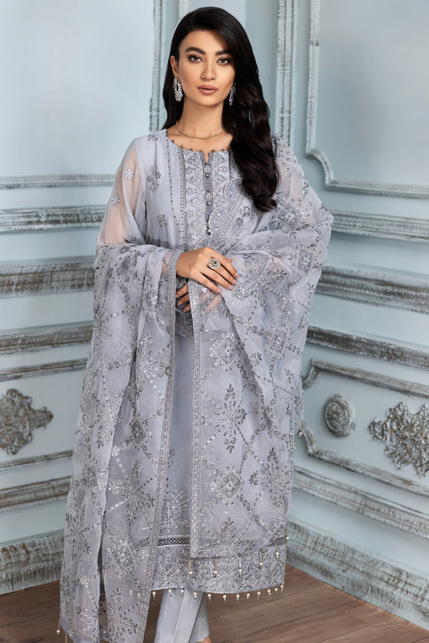 grey colour dress in pakistan Hand-Embellished Pakistani Wedding Dress: Net Lehenga, Dupatta & Gown