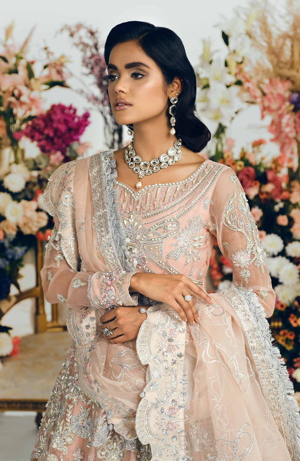 Latest Pakistani Pink Dress in Organza Gown Style for Bride