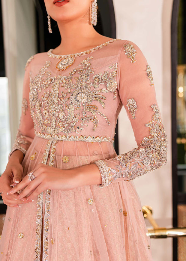 Latest Pakistani Pink Dress in Pishwas Fock and Lehenga Style