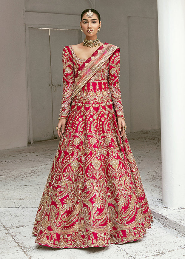 Latest Pakistani Red Bridal Dress in Gown Style