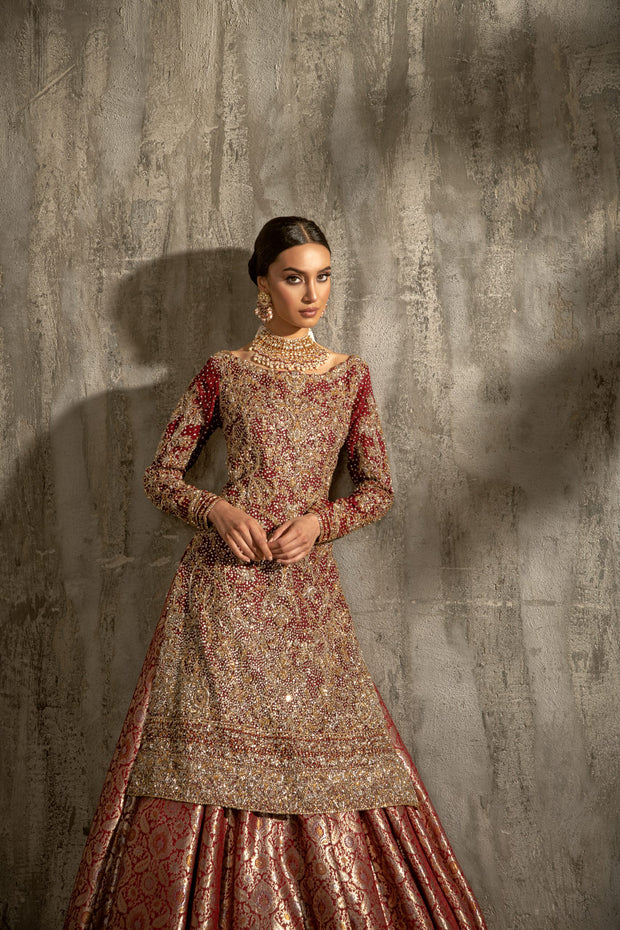 Latest Pakistani Red Bridal Kameez Lehenga Dress Online