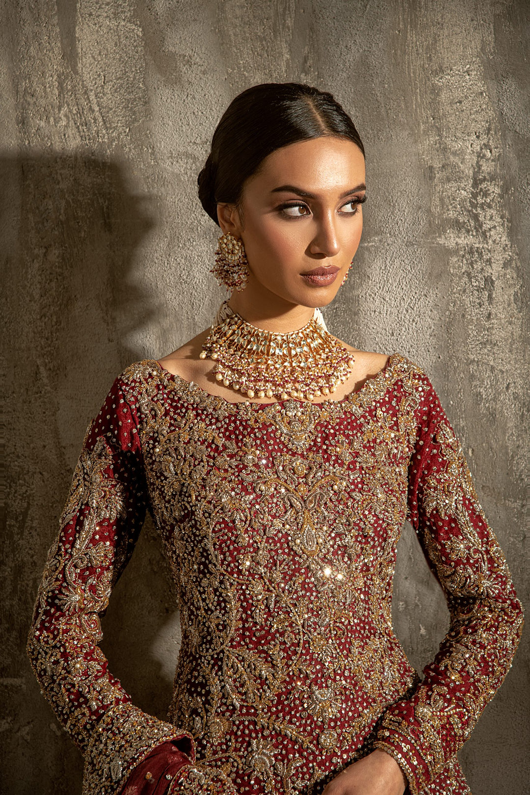 Latest Pakistani Red Bridal Kameez Lehenga Dupatta Dress
