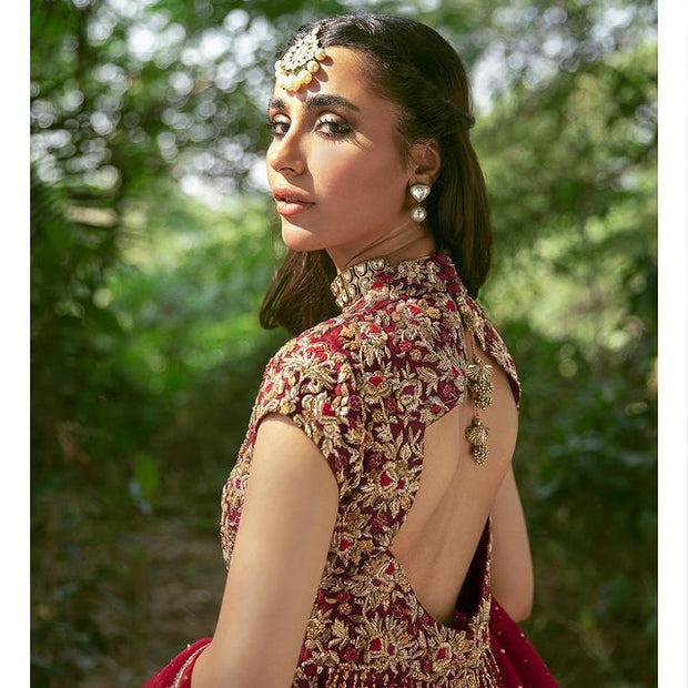 Latest Pakistani Red Dress in Bridal Lehenga Gown Style