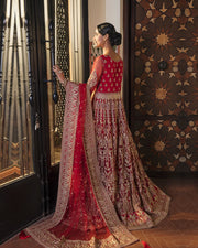 Latest Pakistani Red Dress in Bridal Pishwas Style