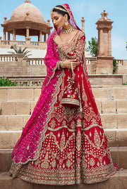 Latest Pakistani Red Dress in Raw Silk Gown Style for Bride