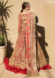 Latest Pakistani Red Lehenga Choli for Wedding Backside Look
