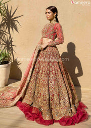 Latest Pakistani Red Lehenga Choli for Wedding Side Look