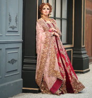 Latest Pakistani Red Lehenga with Front Open Gown and Dupatta