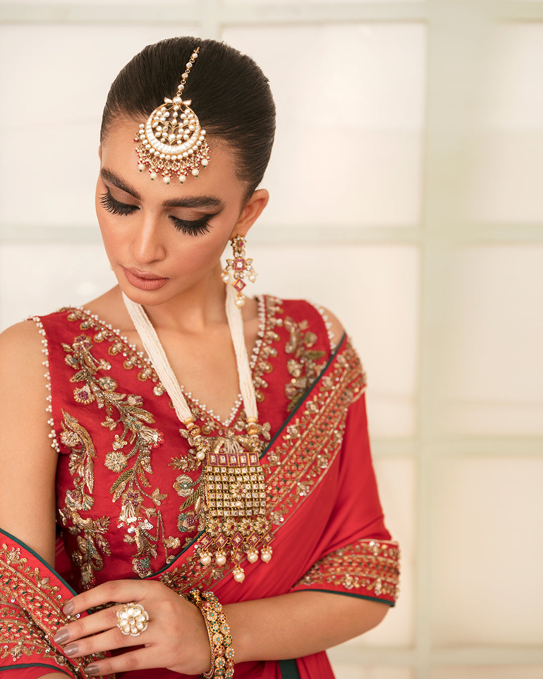 Latest Pakistani Red Saree Blouse Dress for Wedding