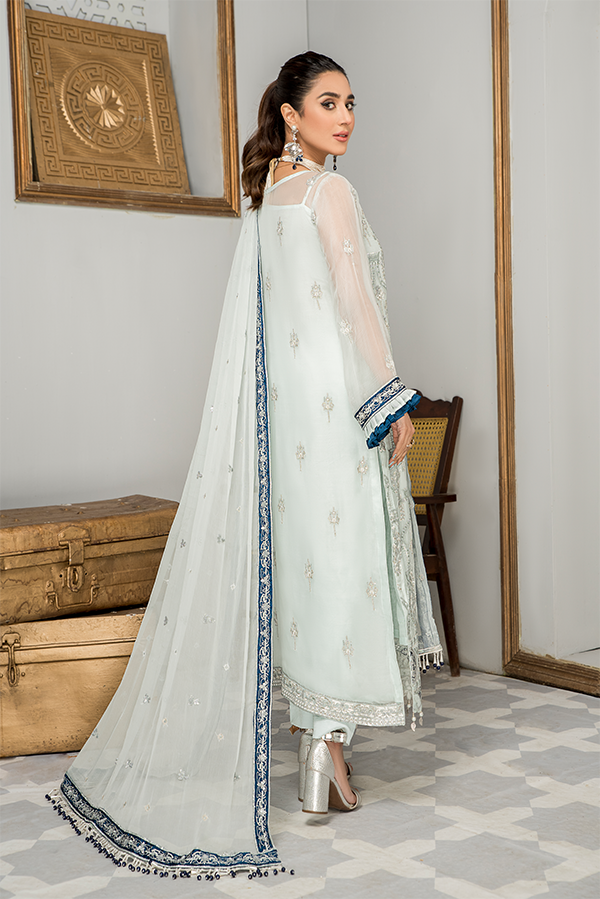 Latest Pakistani Salwar Kameez in Ice Blue Shade Latest