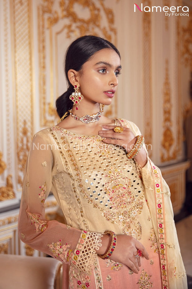 Latest Pakistani Sharara Dress for Girls 2021 Neckline Embroidery